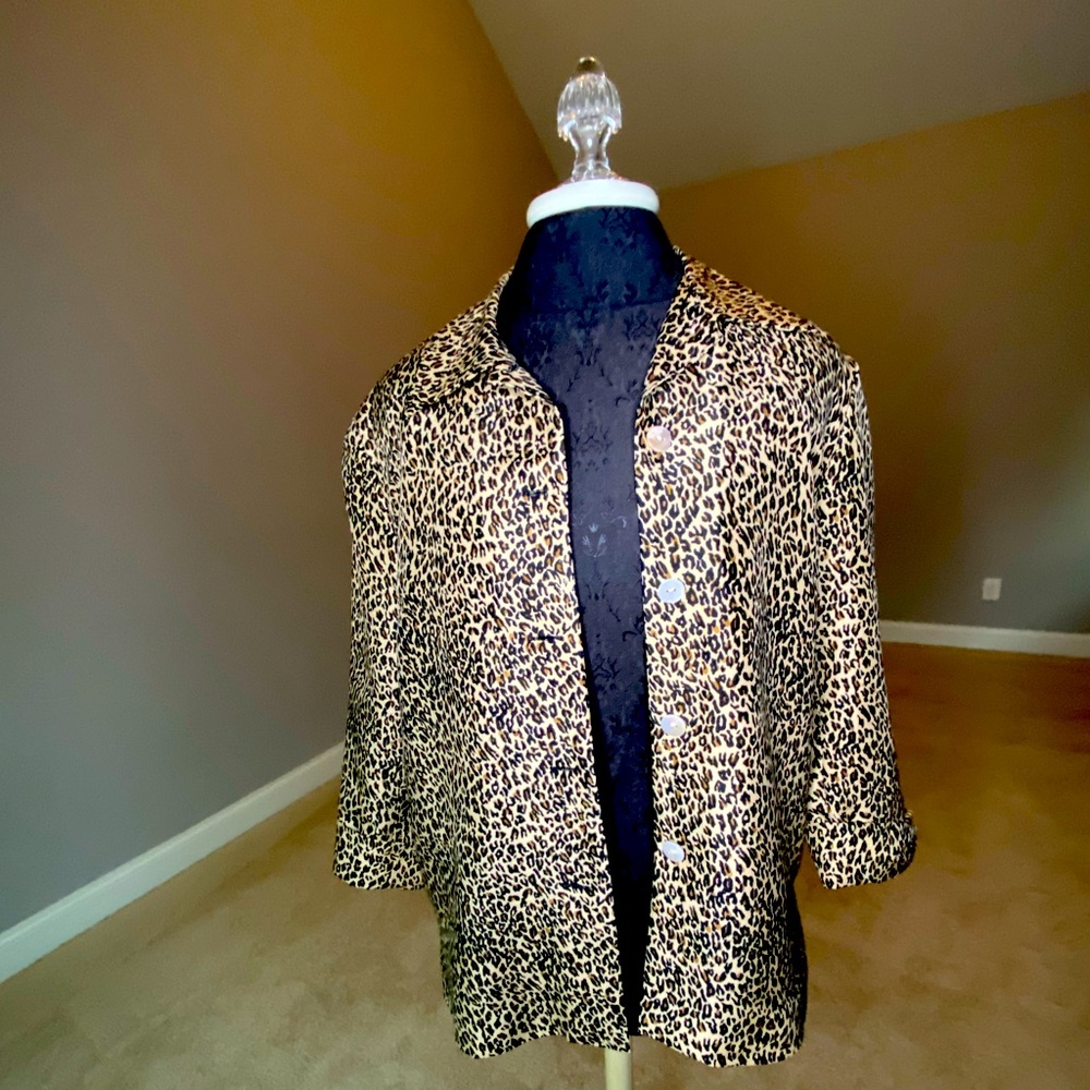 Leopard Print Silkland 100% Silk Jacket / Coat /Blazer. Size 8